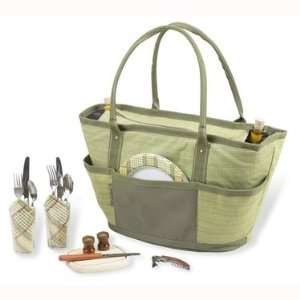  Picnic At Ascot Hamptons Picnic Basket Tote for Two Olive 