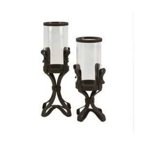    Set of 2 Rustic Iron Candle Hurricanes 15 