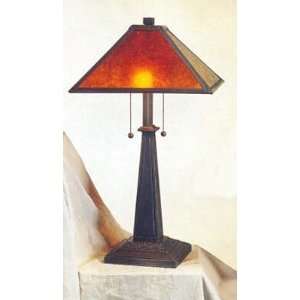   Style Mica Table/Desk Lamp in Single Bronze Post Design and Mica Shade