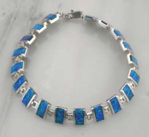 Sterling Silver Blue Opal Cleopatra Inlay Bracelet .925  