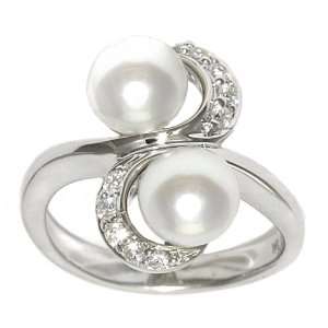 Sterling Silver White Freshwater Cultured Pearl Cubic Zirconia Ring 