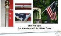 SPIN FREE FLAG HOLDER POLE SILVER COLOR 6  FRONT PORCH  