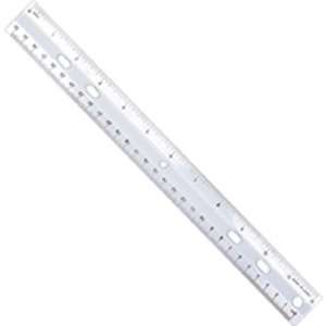   measurements.   Durable clear plastic.   12 ruler has holes for two