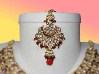 Bollywood Mina Patti Necklace Jewelry Set 805 Burgundy  