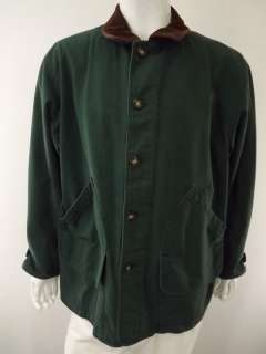 mens canvas jacket Lands End green L 42 44 corduroy collar plaid 