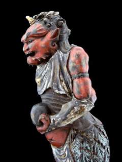 Fine 18th C. Edo Polychrome Japanese Oni Devil Statue Carved Wood 
