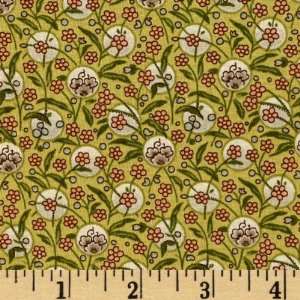  44 Wide Many Moons Dainty Flowers Green Fabric By The 