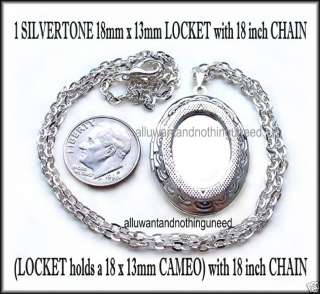 SILVERTONE 18 x 13mm CAMEO LOCKETS with an 18 CHAIN  