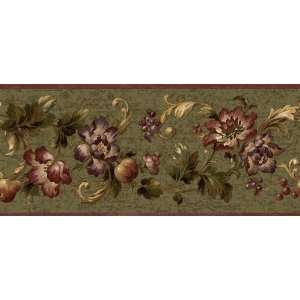  Jacobean Floral and Fruit Wall Border in Sage Jacobean 