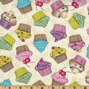  44 Wide Cupcakes Cream Fabric By The Yard Arts, Crafts 