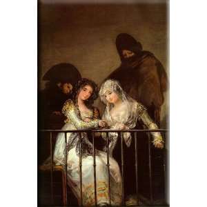  Majas on a Balcony 10x16 Streched Canvas Art by Goya 