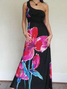 BNWT Womens Ladies Black Dress Maxi BoHo One Shoulder Evening Size 10 