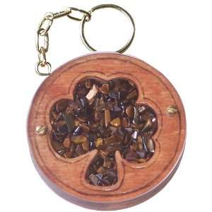 Magic Unique Gemstone and Wooden Amulet Good Luck Clover Keychain In 