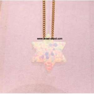  White Opal Magen David Opal Star Gold Filled Necklace 