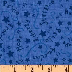  44 Wide Sweet Liberty Words & Stars Blue Fabric By The 