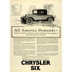 1925 Ad Luxury Car Chrysler Six Automobile Vintage Motor 