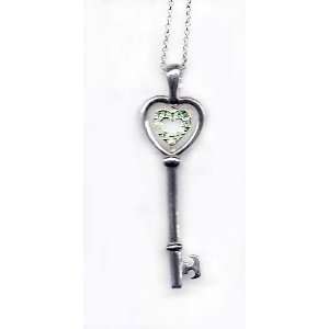    Double heart birthstone key pendant necklace   August Jewelry