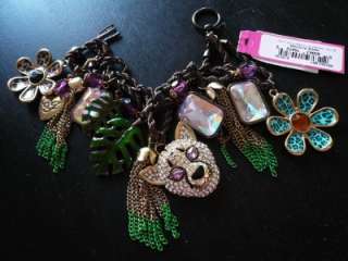 NWT Betsey Johnson Jungle Fever Pave Tiger Leaves Tassels Charms 