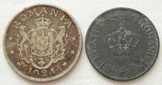 Kingdom Romania set of 2 coin 2 Lei 1924 & 5 Lei 1942  