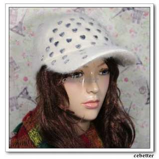 Women Girl Fashion Rabbit fur Bling Decor Warm Winter Visor Brim Hat 