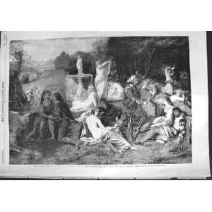  1856 SCENE FOUNTAINS JOUVENCE PEOPLE HAUSSOUILLIER ART 
