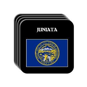 US State Flag   JUNIATA, Nebraska (NE) Set of 4 Mini Mousepad Coasters