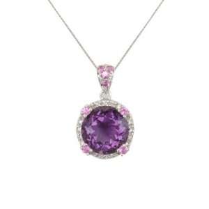 Ladies Diamond & Sapphire and Amethyst Necklace in 14K White Gold(TCW 