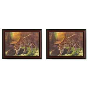 Small 3D Leopard Hunting Picture in Wooden Frame Set of 2 