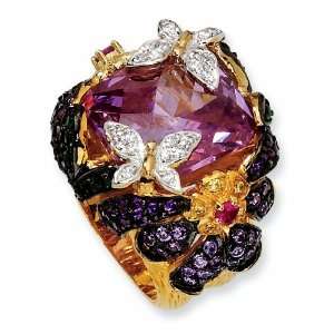  Gold plated Sterling Silver Synthetic Ruby & Multi Cubic 