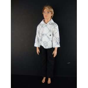  Ken 2pc Doll Clothing Black Pants and White with Pattern 