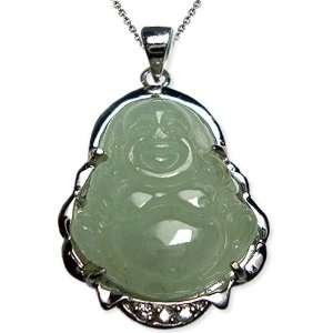 Laughing Buddha Jade Silver Pendant Necklace