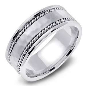   14K White Gold Hammered Twisted Rope Wedding Band Ring Jewelry