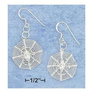  Sterling Silver Spider & Web French Wire Earrings 