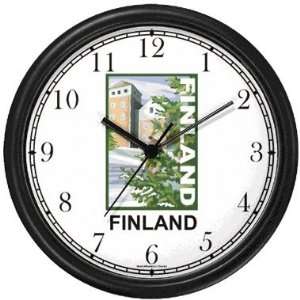 Finland Travel Poster Wall Clock by WatchBuddy Timepieces (Slate Blue 