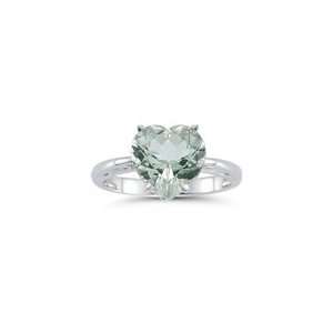  3.09 Cts Green Amethyst Solitaire Scroll Ring in 14K White 