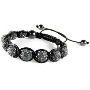  Gray Crystal Bead Dharma Zen Bracelet, Adjustable 6 to 9 