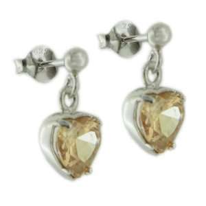 Heart Shape Champagne CZ Prong Set Dangling Earrings