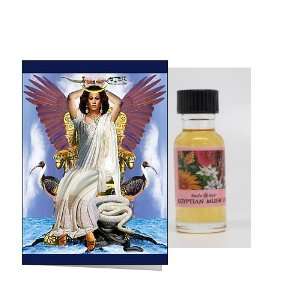  Goddess Isis Greeting Card with 1/2 Fl. Oz. Bottle of Sun 