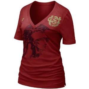   USC Trojans Ladies Cardinal Deep V Neck 1/4 Sleeve Premium T shirt