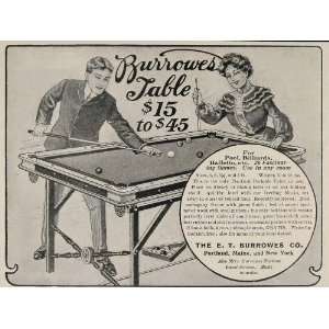   Burrowes Pool Billiard Game Table   Original Print Ad