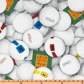 44 Wide Sports Collection Volleyballs White Fabric By The Yard