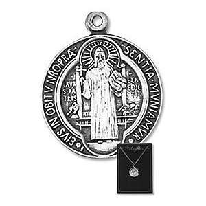 St. Benedict Patron Saint, Pewter Medals with 18 Stainless Steel 