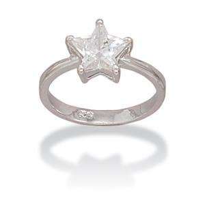  Rhodium Over Sterling Silver CZ Star Ring, 9 Jewelry