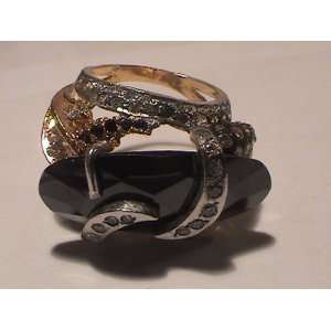  22k Gold Plated Pure Silver Ring with CZ and Balck & White 