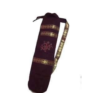   Cotton Burgundy Embroidered Yoga Mat Bag (Om)