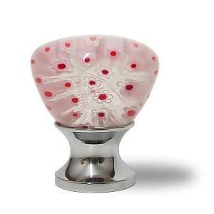  Handmade Glass Cabinet Knob, Millefiori Art, Pink and Red 