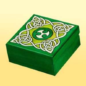  Green Tribal Celtic Knot Design Polish Wooden Keepsake Box 