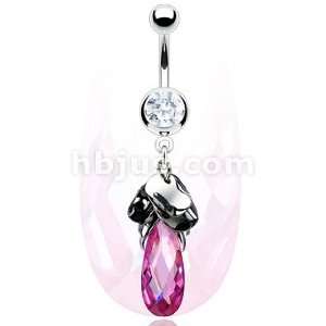  Steel CZ Navel with Wavey Rounds and Marquise Gem Dangle Jewelry