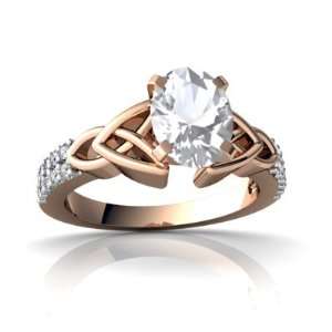  14k Rose Gold Oval Genuine White Topaz Engagement Ring 