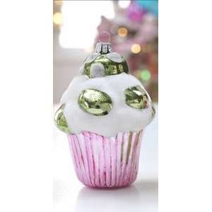  6 Glass Cupcake Candy Christmas Ornament PINK